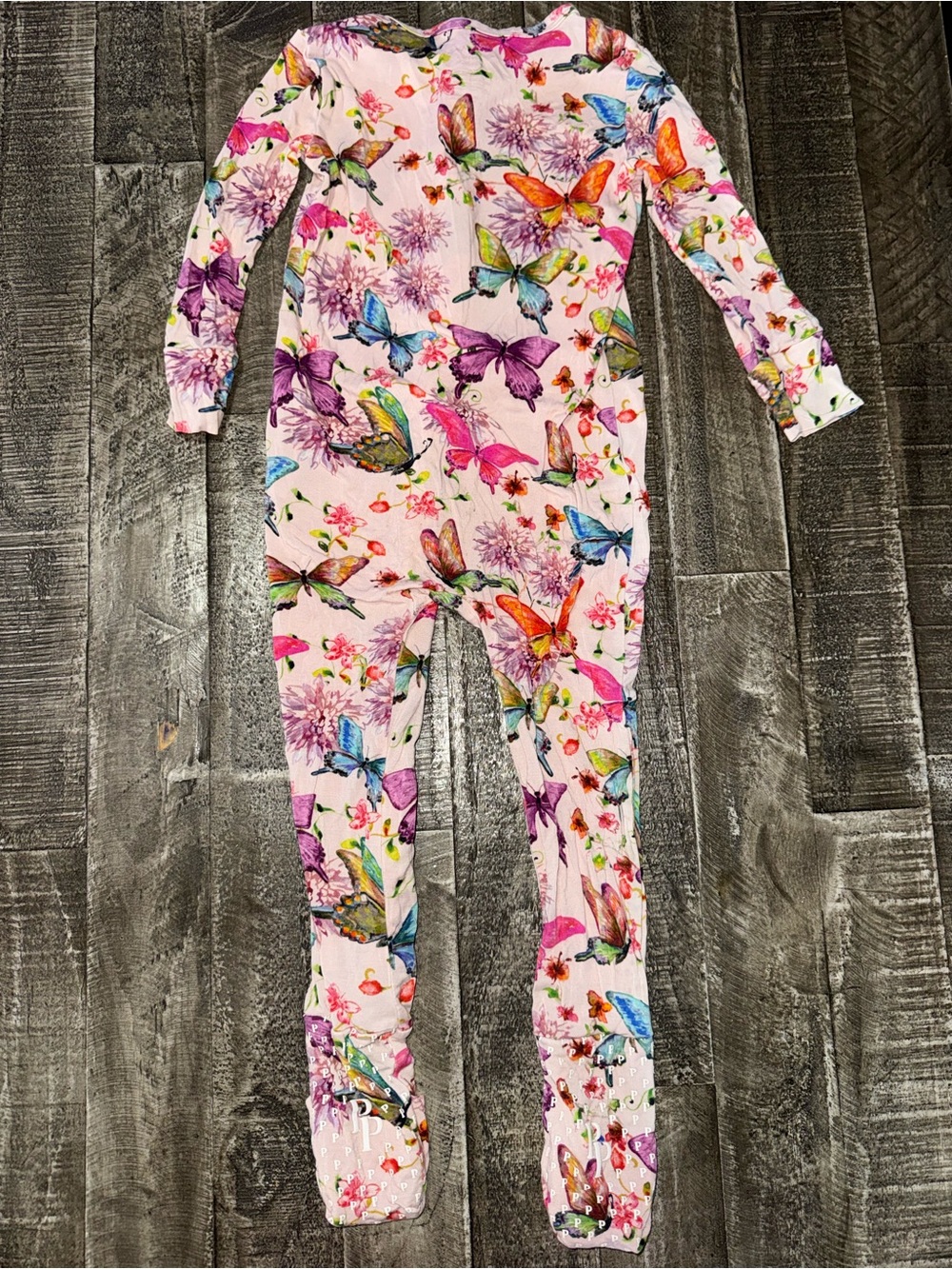 Posh Peanut Pink Butterfly Zip One-Piece Pajamas - Picture 2 of 4